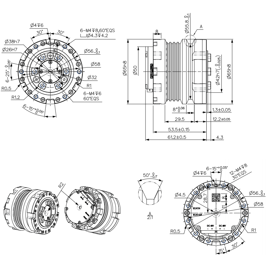 PJ3-60CAN29 60mm High-Torque Planetary Integrated Actuator , CAN-FD Communication Robot Joint Module