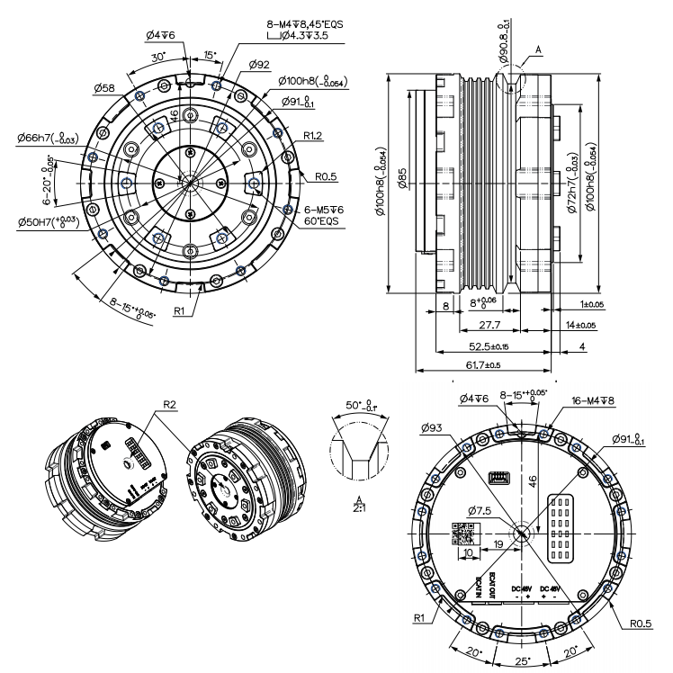 PJ3-97CAN140 97mm High-Torque Planetary Integrated Actuator , CAN-FD Communication Robot Joint Module