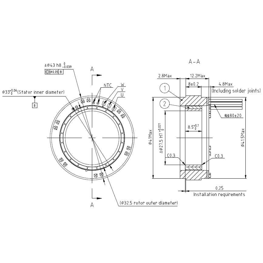 FM2-04308KTN376 Frameless Motor | 77W High Torque Density Motor for Robotic Joints | 48V