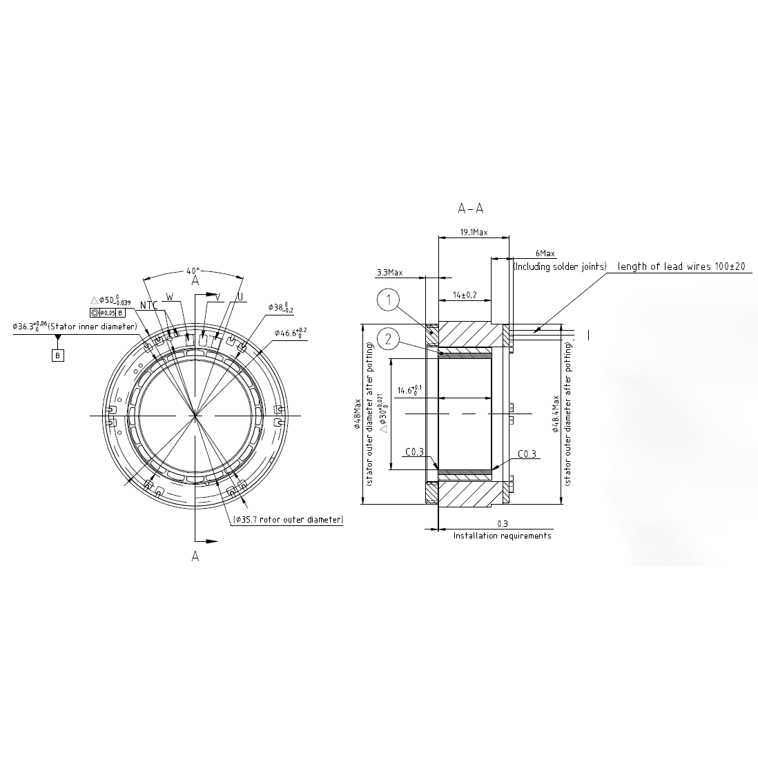 FM2-05014KTN346 Frameless Motor | 211W High Torque Density Motor for Robotic Joints | 48V