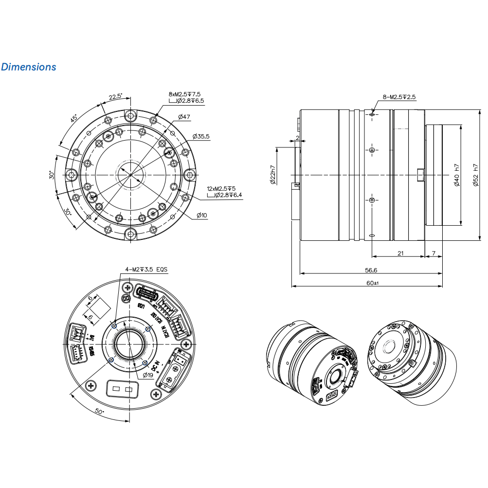 HJ2-52H101D24-NK-EC 52mm Harmonic Integrated Actuator , EtherCAT Communication Robot Joint Module