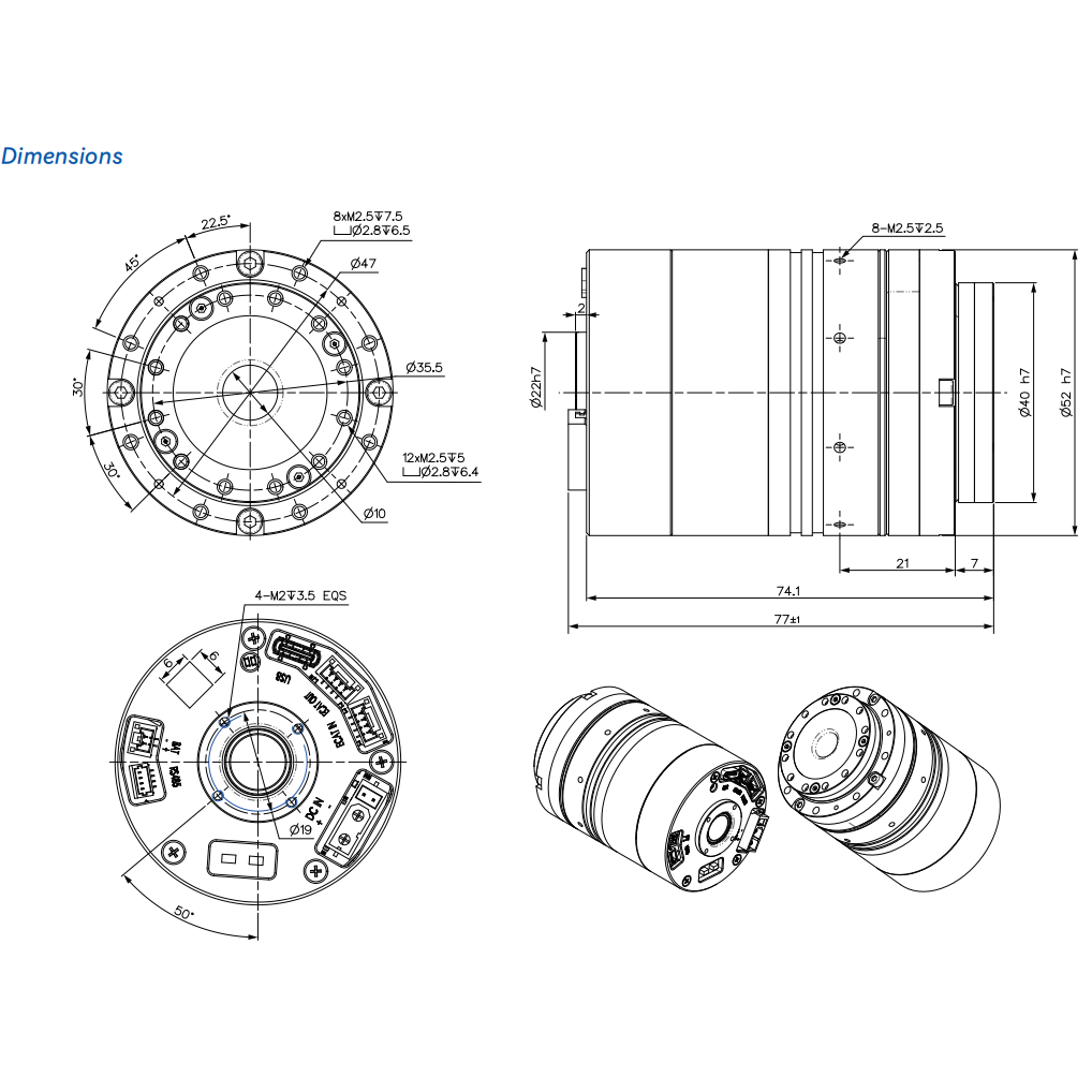 HJ2-52H101D24-BK-EC 52mm Harmonic Integrated Actuator with EtherCAT Communication & Brake ,  Robot Joint Module