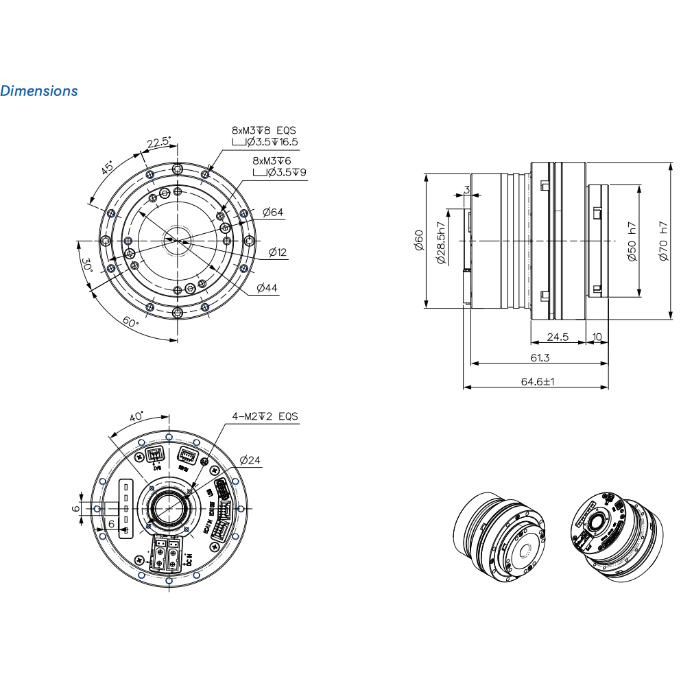 HJ2-70F101D24-NK-EC 70mm Harmonic Integrated Actuator , EtherCAT Communication Robot Joint Module