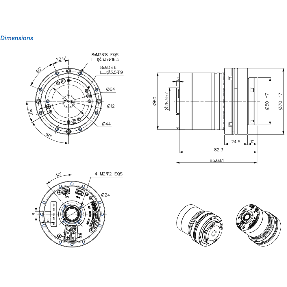 HJ2-70F101D24-BK-EC 70mm Harmonic Integrated Actuator with EtherCAT Communication & Brake ,  Robot Joint Module