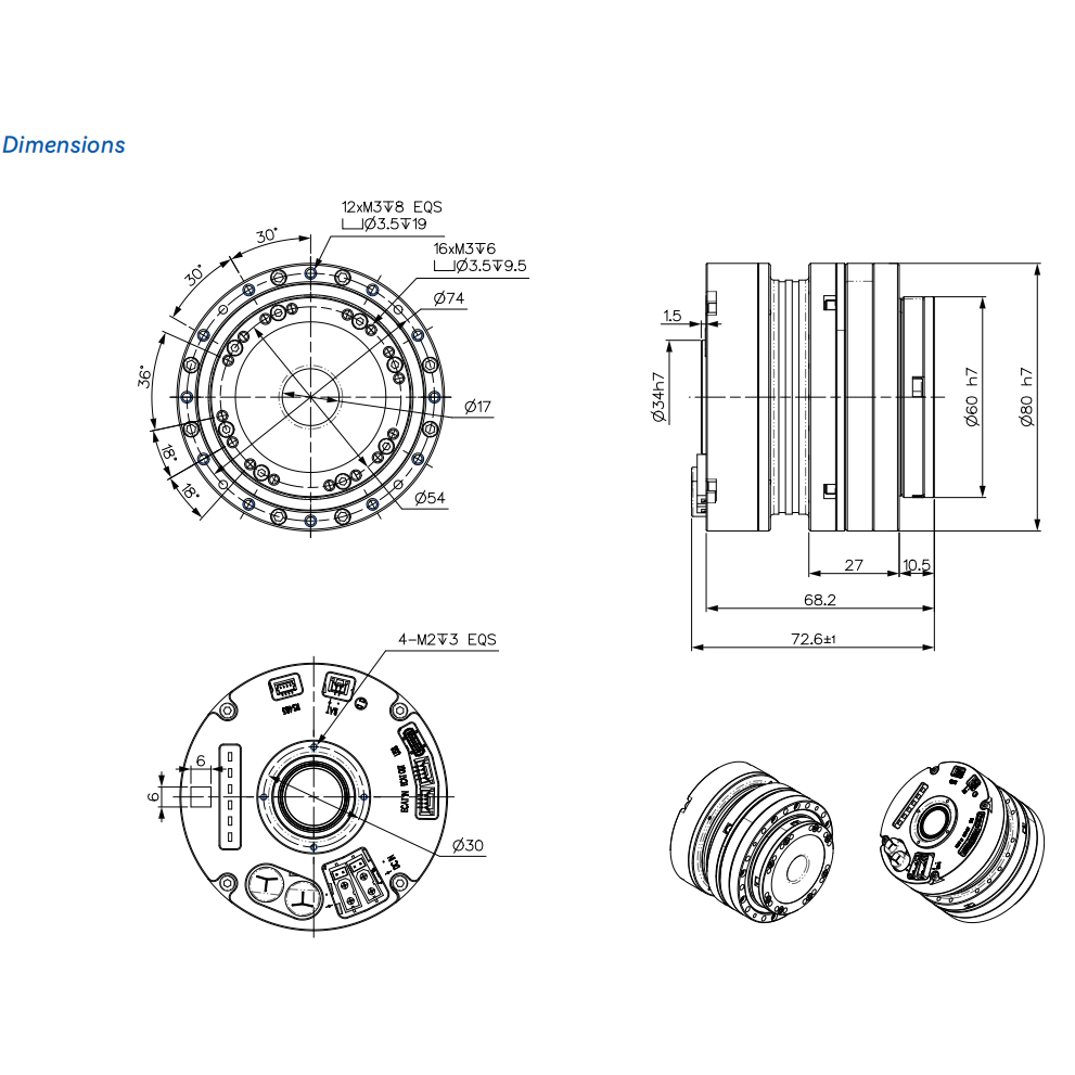 HJ2-80F101D24-NK-EC 80mm Harmonic Integrated Actuator , EtherCAT Communication Robot Joint Module