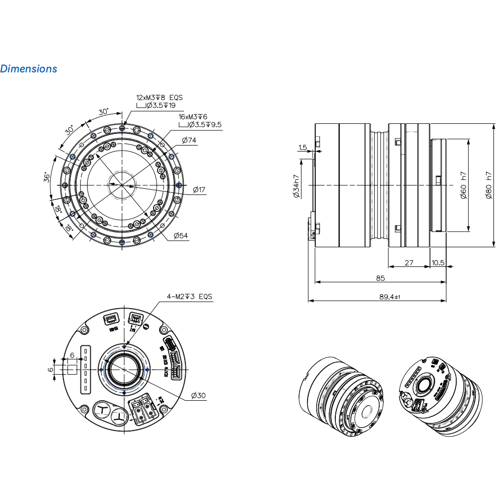 HJ2-80F101D24-BK-EC 80mm Harmonic Integrated Actuator with EtherCAT Communication & Brake ,  Robot Joint Module