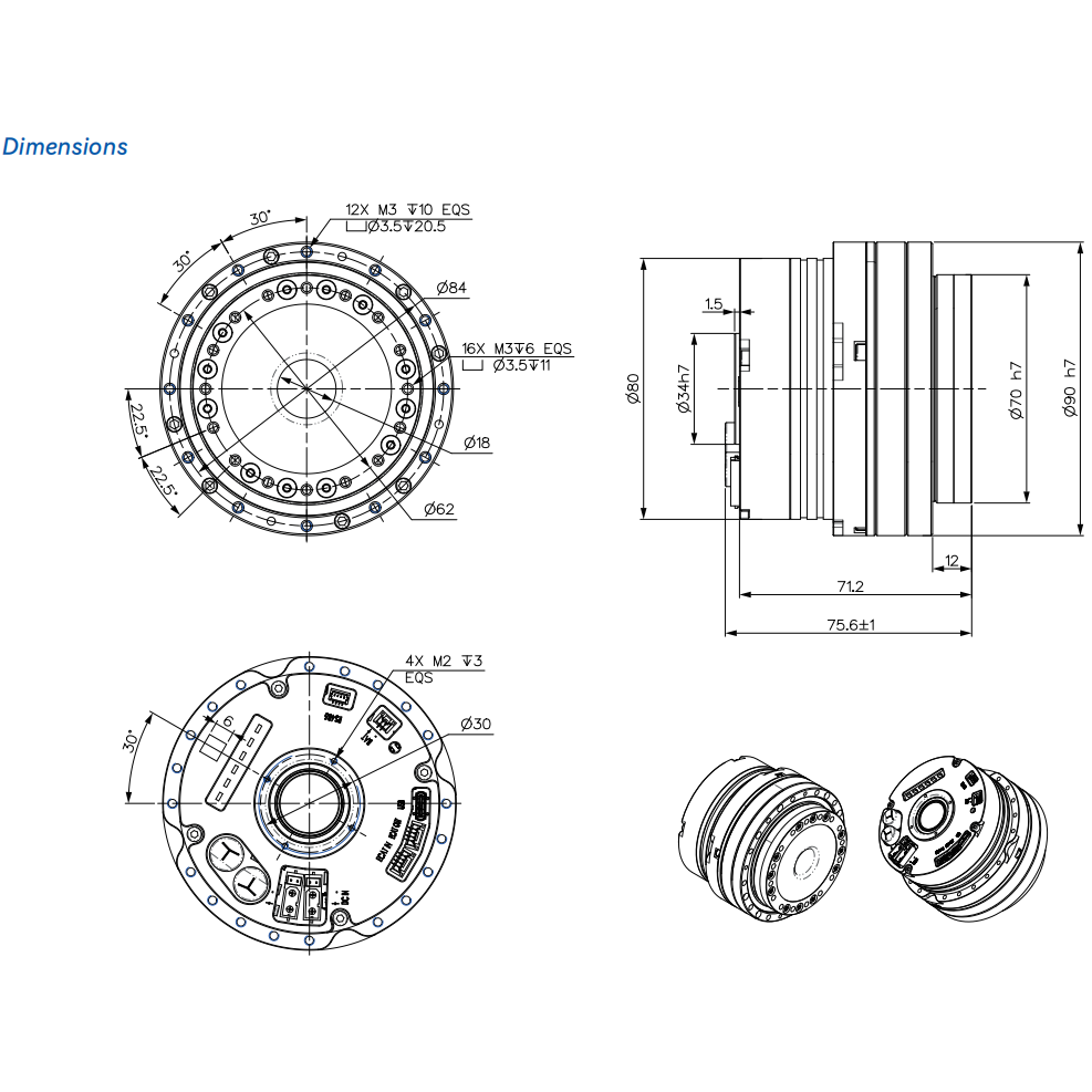 HJ2-90F101D24-NK-EC 90mm Harmonic Integrated Actuator , EtherCAT Communication Robot Joint Module