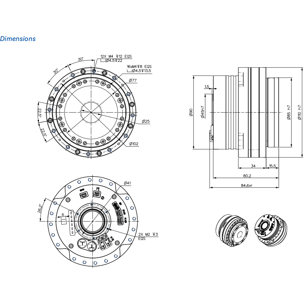HJ2-110F101D24-NK-EC 110mm Harmonic Integrated Actuator with EtherCAT Communication Robot Joint Module