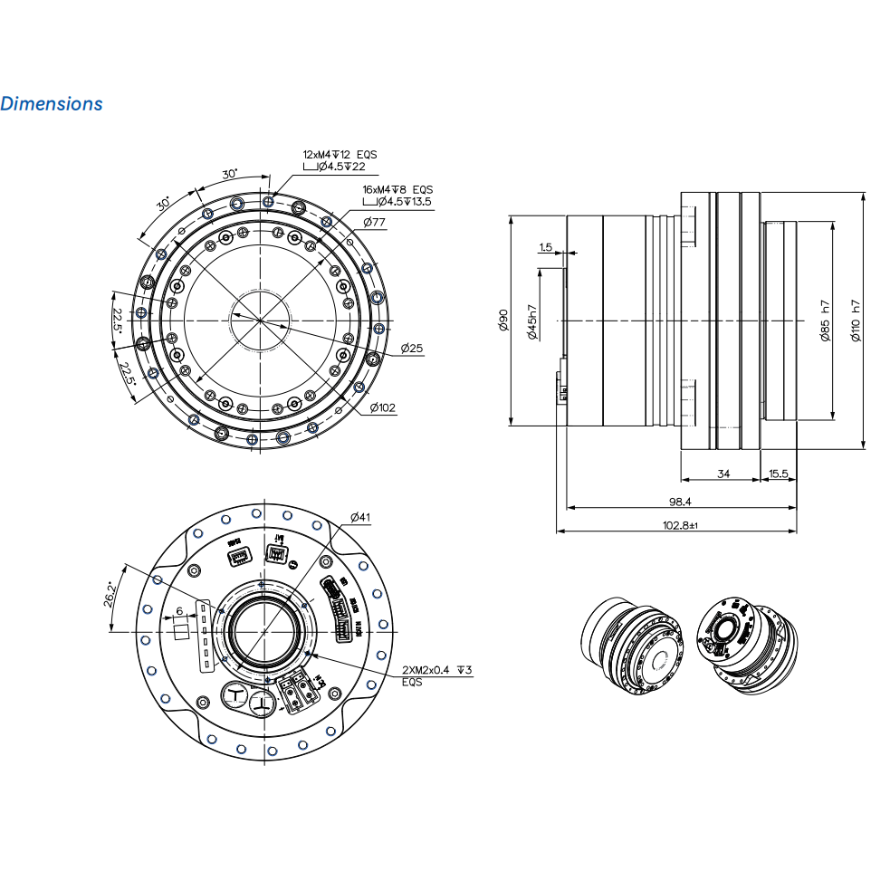 HJ2-110F101D24-BK-EC 110mm Harmonic Integrated Actuator with EtherCAT Communication & Brake ,  Robot Joint Module