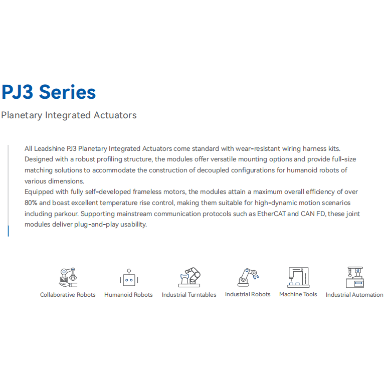 PJ3-75EC42 75mm High-Torque Planetary Integrated Actuator , EtherCAT Communication Robot Joint Module